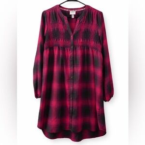 Knox Rose Pink & Black Plaid Button-Front Tunic